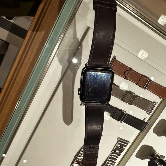 Hermes Apple watchband sells $400 plus tax. Brown leather with box + bag Used. - Picture 1 of 7